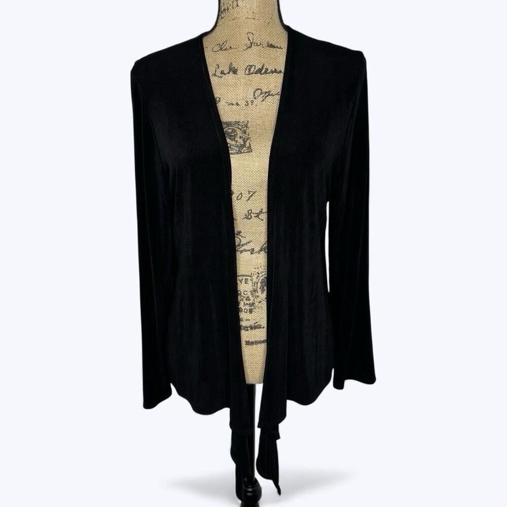 Choices Open Front Slinky Cardigan Sz L Black Stretch Travel Office Layer Y2K